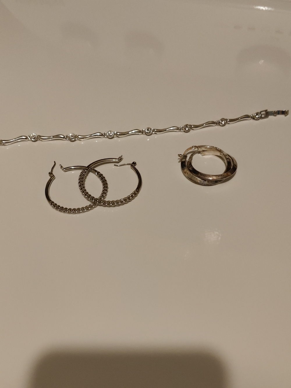 Sterling Silver Hoop Earrings and Chain Bracelet Set - Silver